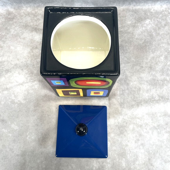 Mary Naylor Designs Modern Ceramic Canister Blue Lid Hand Painted Abstract 6x4.5 - Picture 5 of 7